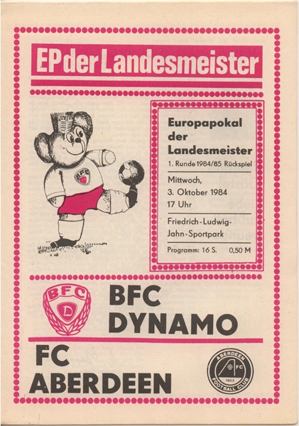 BFC DYNAMO v ABERDEEN EUROPEAN CUP 1984/85
