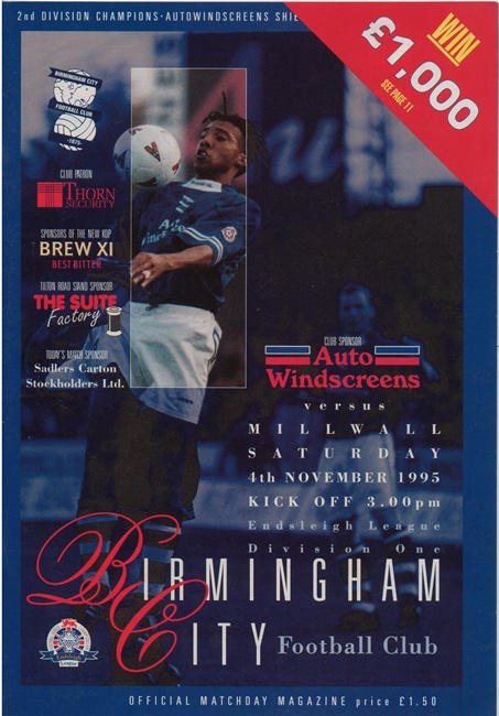 BIRMINGHAM CITY v MILLWALL LEAGUE DIVISION 1 1995
