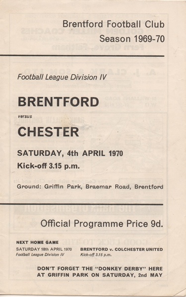 BRENTFORD v CHESTER LEAGUE DIVISION 4 1970