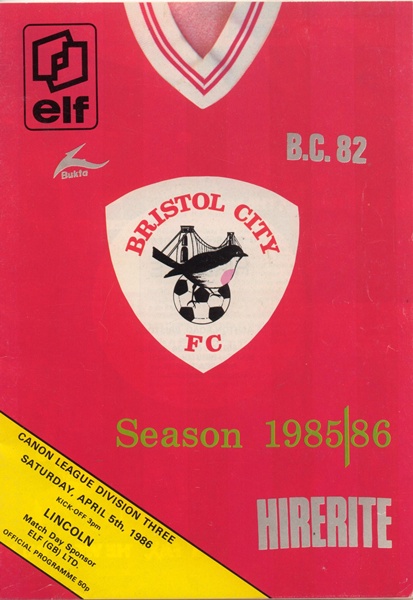 BRISTOL CITY v LINCOLN CITY CANON LEAGUE DIV 3 1986