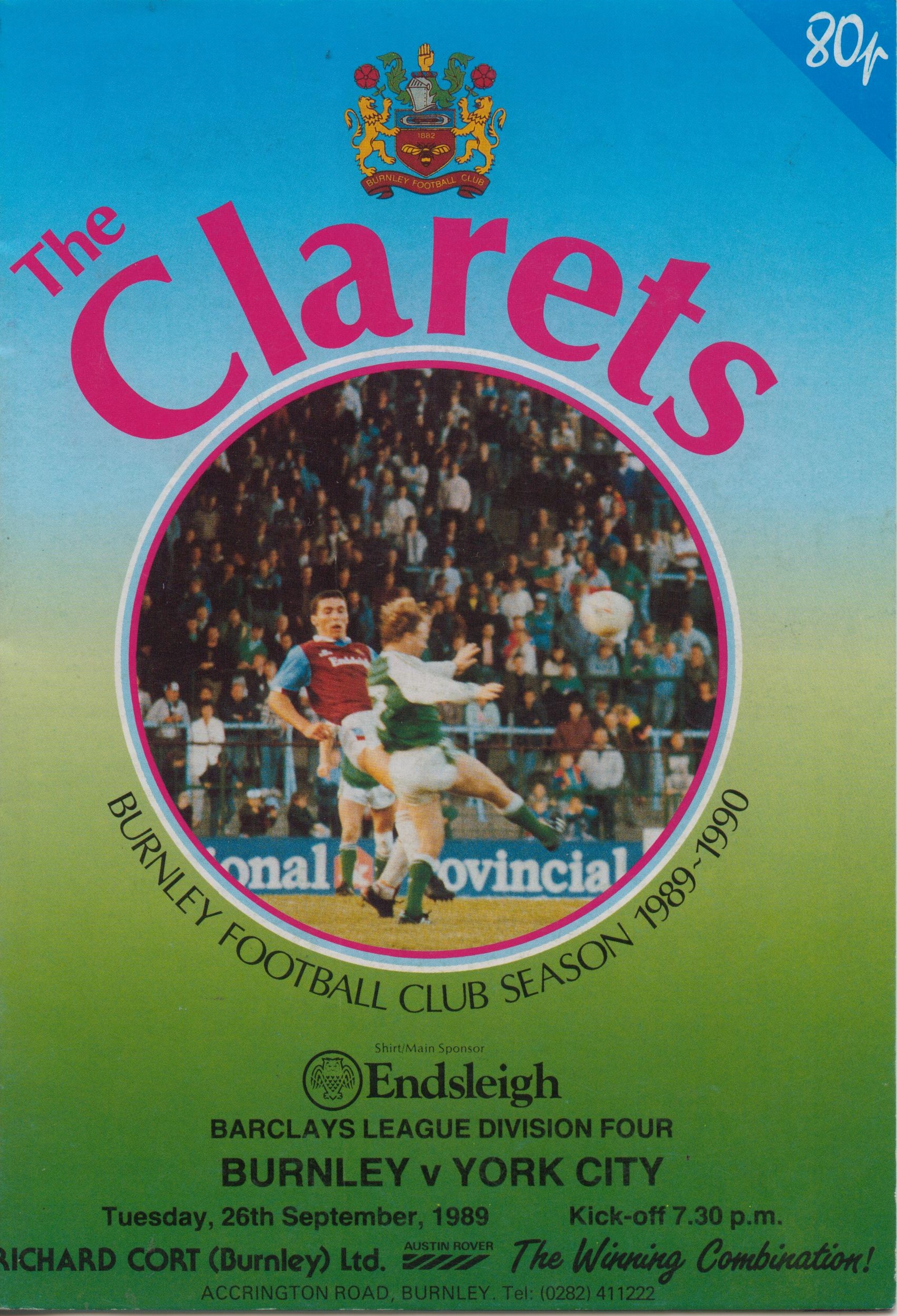 BURNLEY v YORK CITY BARCLAYS LEAGUE DIVISION 4 1989