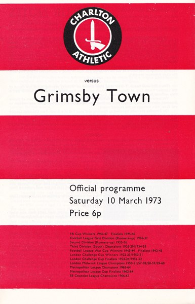 CHARLTON ATHLETIC v GRIMSBY TOWN LEAGUE DIVISION THREE 1972/73