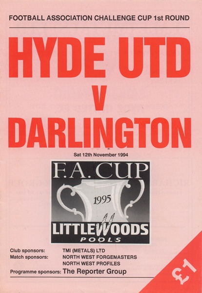 HYDE UNITED v DARLINGTON FA CUP FIRST ROUND 1994