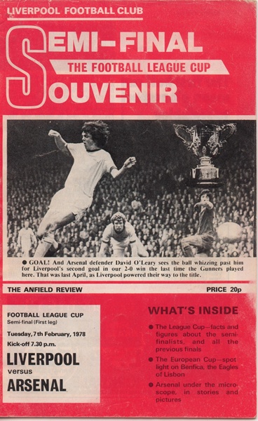 LIVERPOOL v ARSENAL LEAGUE CUP SEMI-FINAL 1978