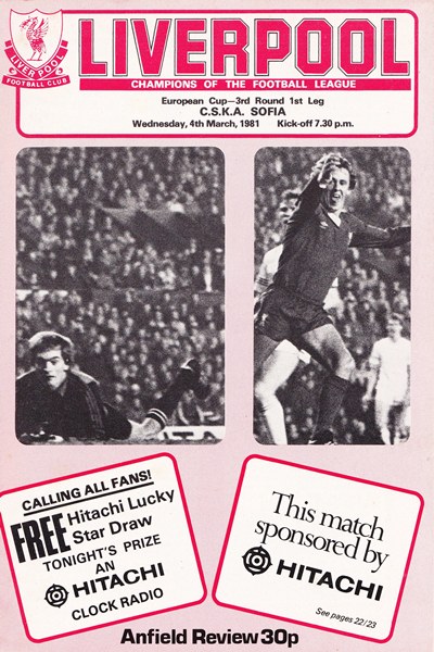 LIVERPOOL v CSKA SOFIA EUROPEAN CUP 3RD ROUND 1ST LEG 1981
