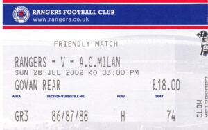 RANGERS v AC MILAN MATCH TICKET 28TH JULY 2002