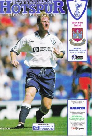 TOTTENHAM HOTSPUR v WEST HAM UNITED PREMIER LEAGUE 1995/96