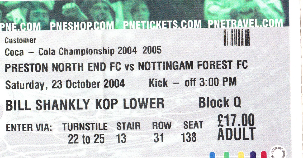 Preston v Notts Forest Championship 2004 Match Ticket