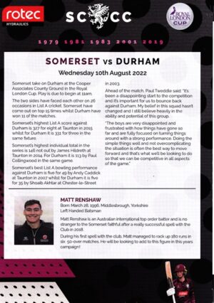 SOMERSET v DURHAM ROYAL LONDON CUP 2022